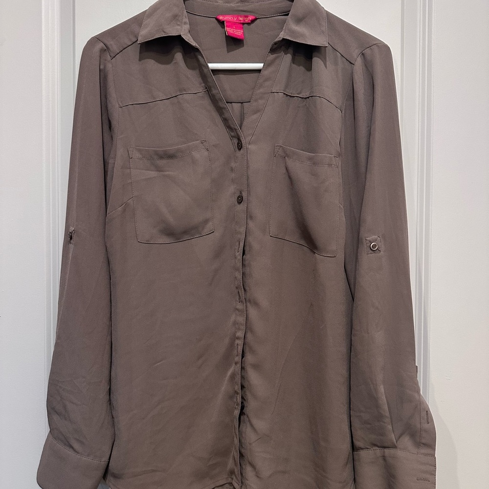 Sunny Leigh Taupe Button-Down Blouse